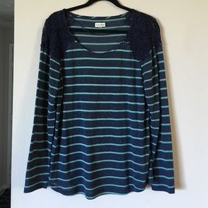 Maison Jules striped sweater with lace shoulders